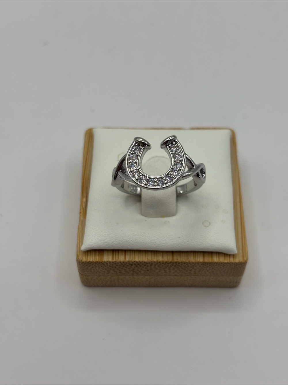 Sterling-Style Horseshoe Ring with Clear Crystals - Silver Tone